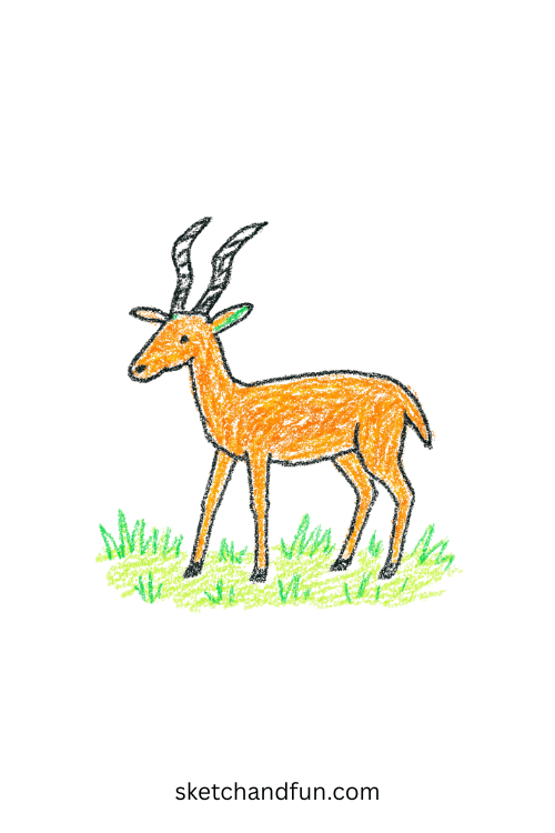 Cute antelope drawing easy for beginners, simple animal art idea with graceful antelope standing in a field, perfect sketch for kids and adults.