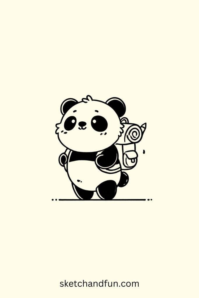 Panda Drawing Cool, Panda with a Backpack Drawing