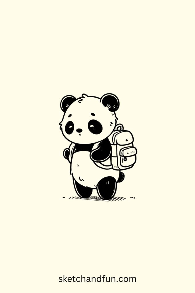 Panda Drawing Cool, Panda with a Backpack Drawing