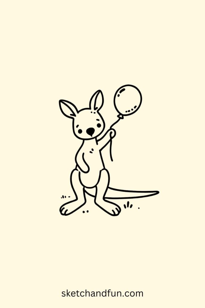 Cute Kangaroo Drawing Idea, Kangaroo Holding a Balloon