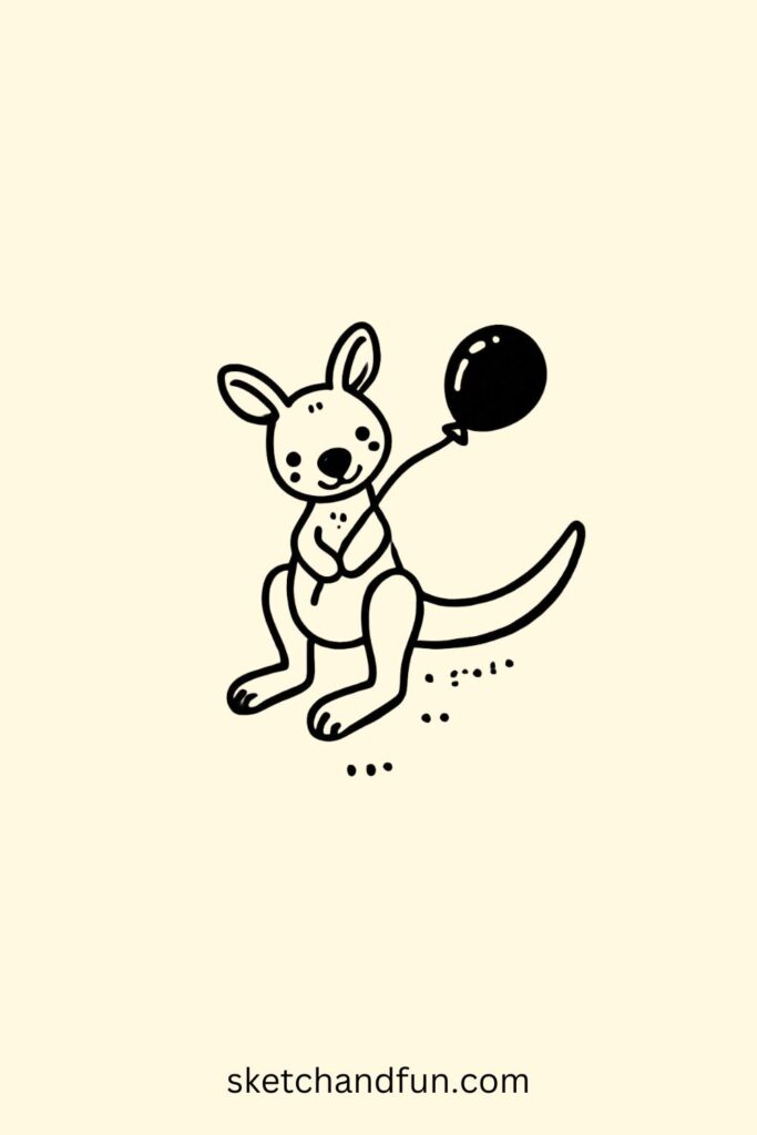 Easy Cute Kangaroo Drawing, Kangaroo Holding a Balloon