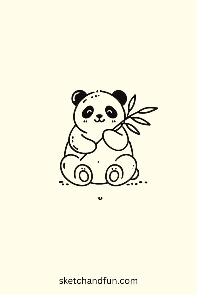 Easy Panda Drawing, Panda Holding Bamboo Drawing