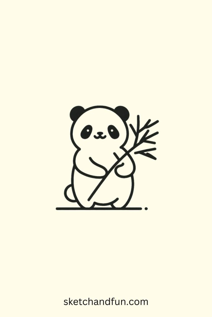 Easy Panda Drawing, Panda Holding Bamboo Drawing