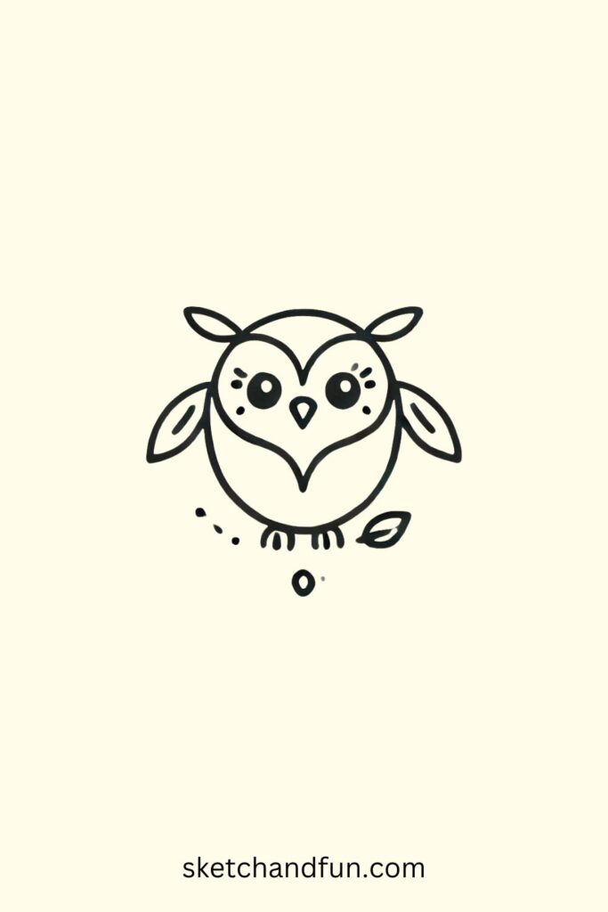 Simple Cute Owl Drawing, Owl with Big Ears Drawing