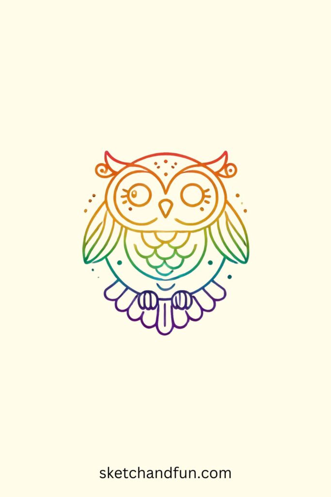 Cool Owl Drawing, Rainbow Owl Drawing