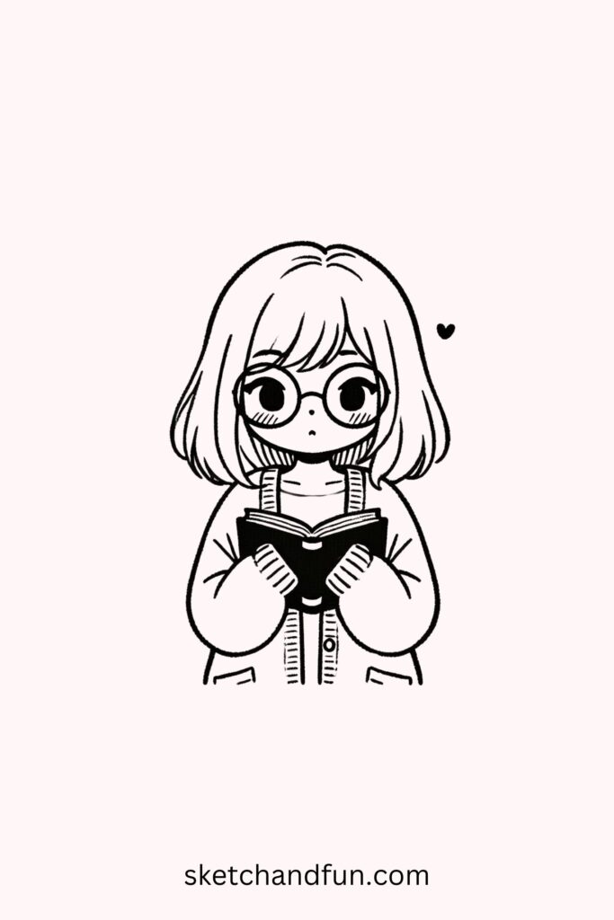 Easy Cute Anime Girl Drawings, Shy Girl Holding a Book Drawing