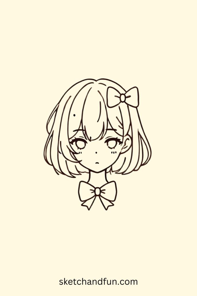 Anime Drawing Girl, Anime Girl with Bow Drawing