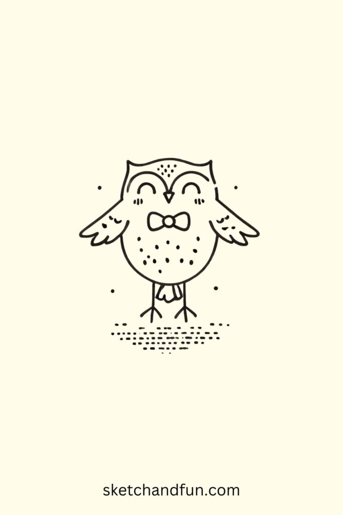 Cute Owl Drawing Easy, Owl with a Bowtie Drawing