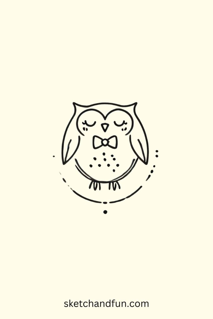 Cute Owl Drawing Easy, Owl with a Bowtie Drawing