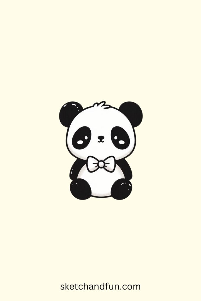 Panda Easy To Draw, Panda with a Bowtie Drawing