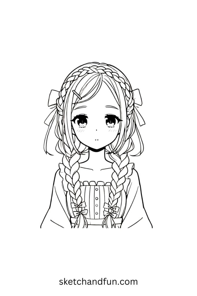 Drawing Anime Girl, Anime Girl with Braided Hair Drawing