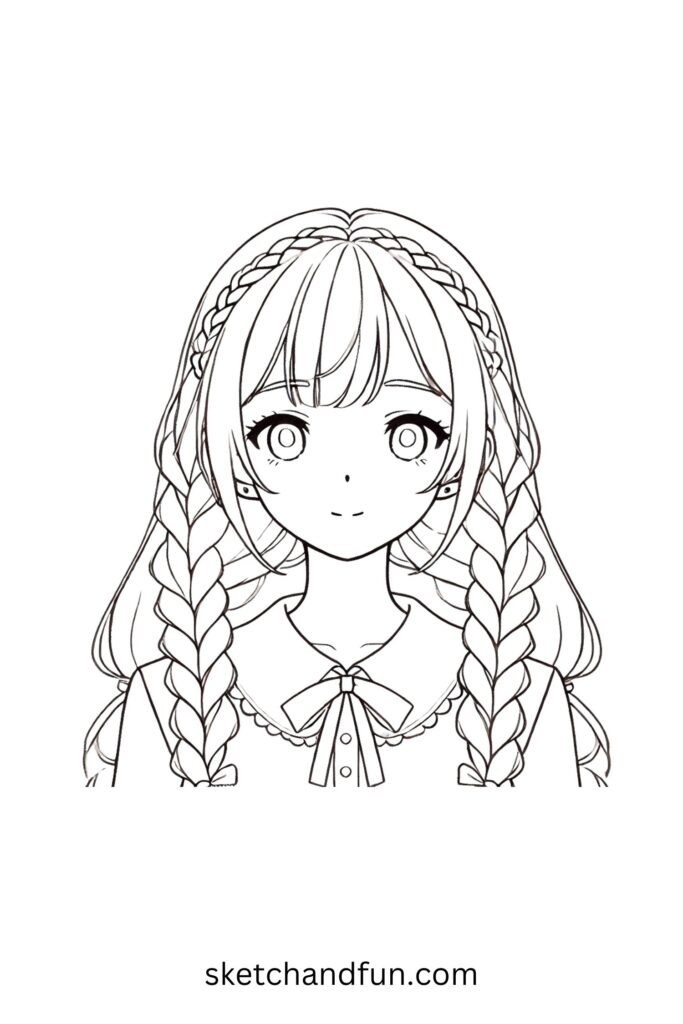 Drawing Anime Girl, Anime Girl with Braided Hair Drawing