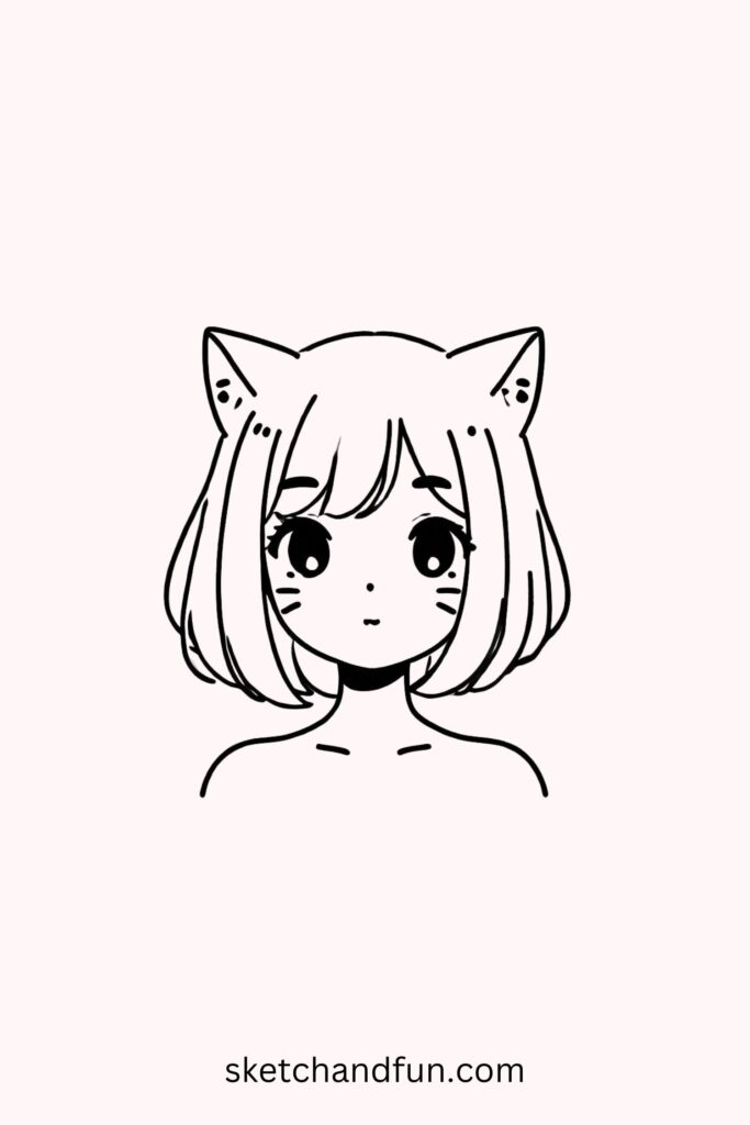 Cute Anime Drawings Girl, Cat Ears Anime Girl Drawing