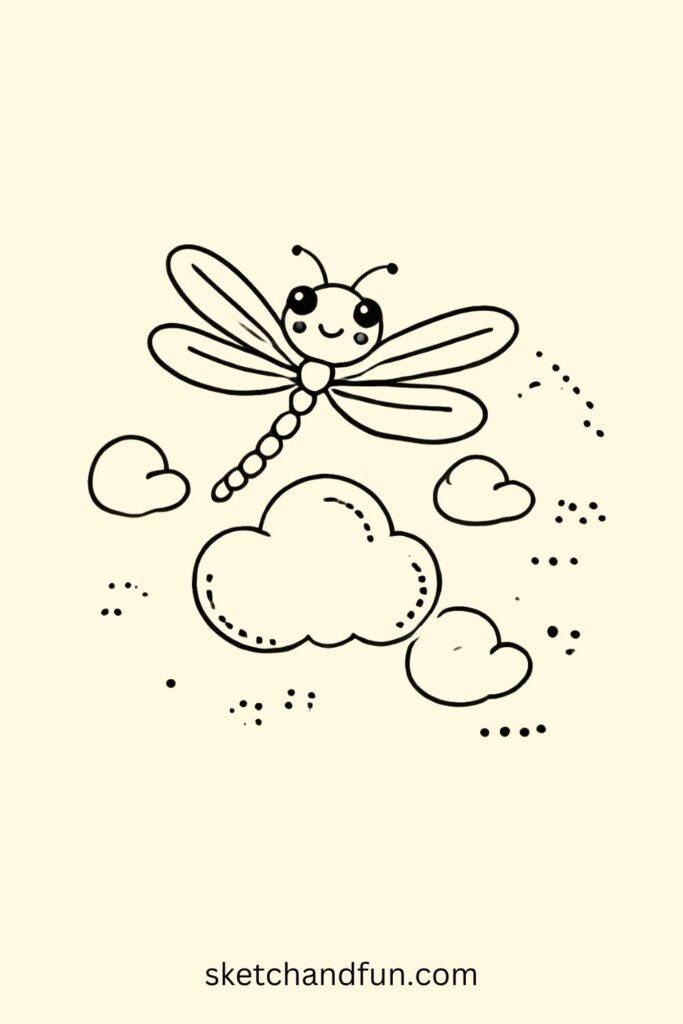 Dragonfly Puffy Cloud Companion Drawing
