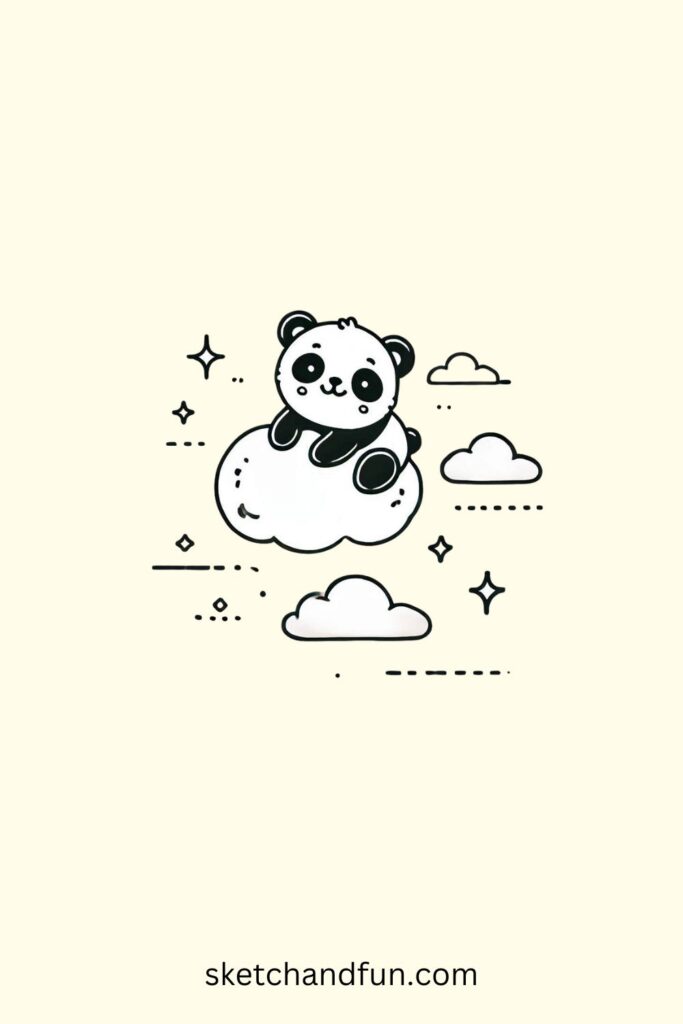 Panda Outline Drawing, Panda on a Cloud Drawing