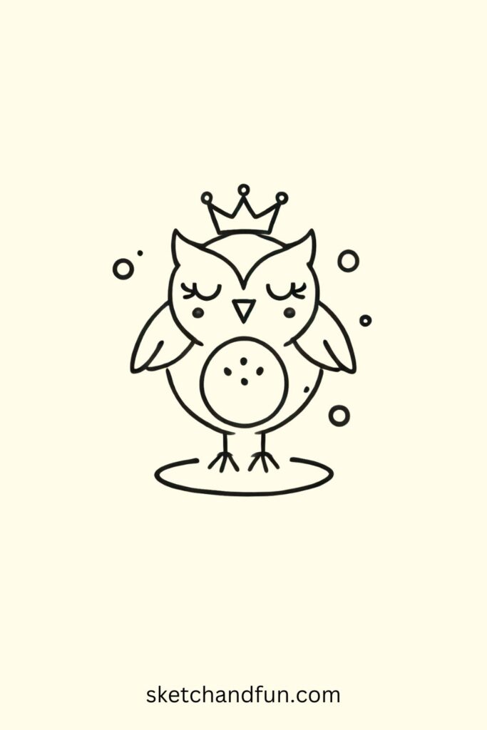 Owls Drawing, Owl with a Crown Drawing