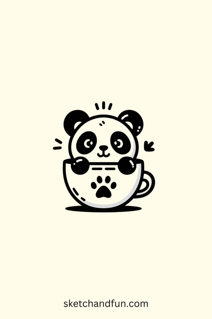 Cute Kawaii Panda Drawing, Panda in a Cup Drawing