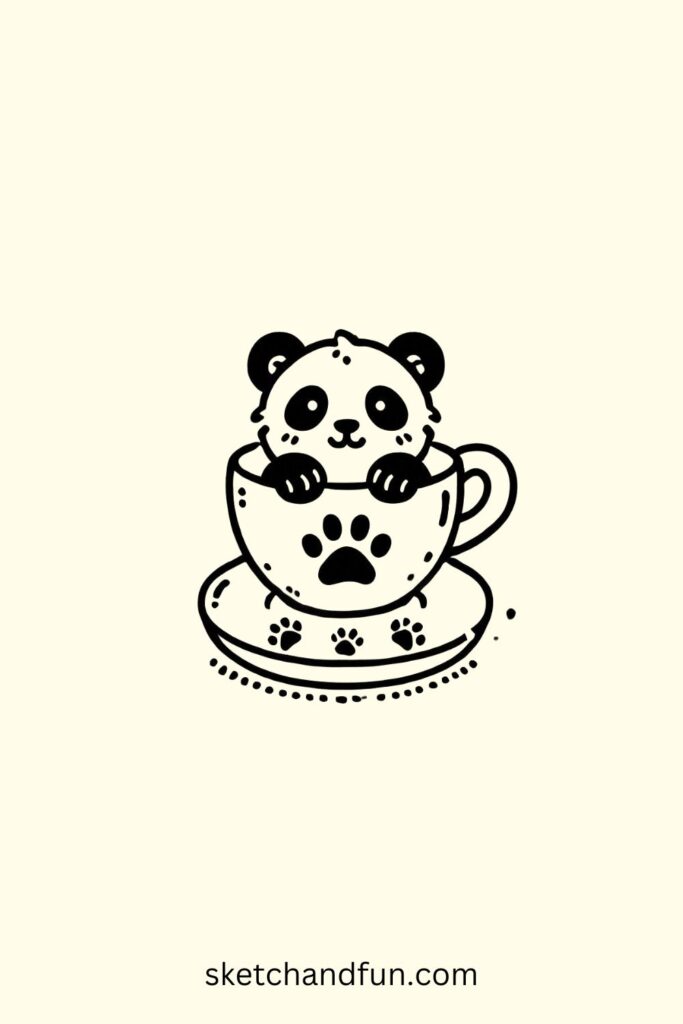 Cute Kawaii Panda Drawing, Panda in a Cup Drawing