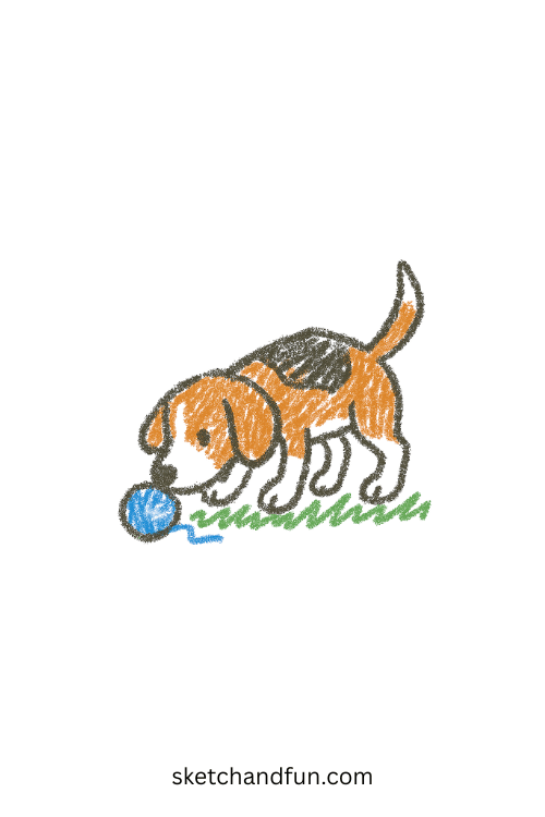 Beginner beagle drawing featuring a curious beagle sniffing the grass, perfect pet animal sketch idea for kids learning how to draw dogs.