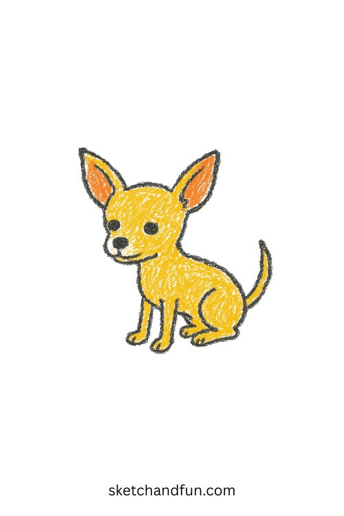 Beginner chihuahua drawing of a tiny chihuahua curled in a blanket, perfect simple pet animal art for kids exploring how to draw small dog breeds.