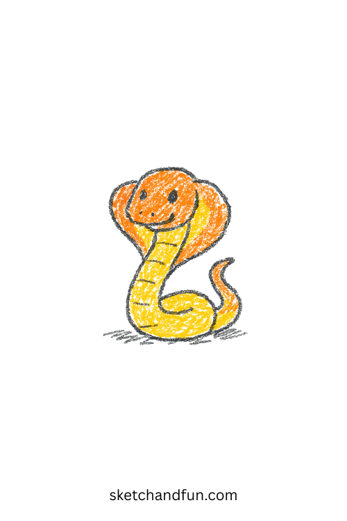Simple cobra drawing of a tiny cobra lifting its hood, beginner-friendly reptile sketch perfect for kids learning about jungle creatures.