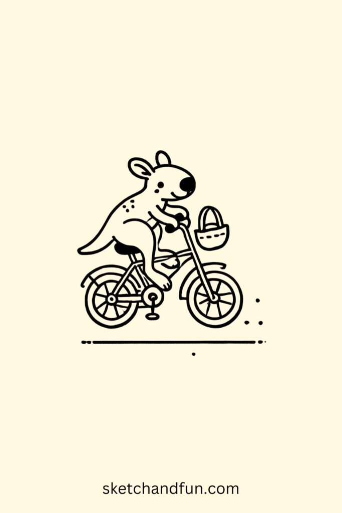 Simple Kangaroo Drawing, Kangaroo Riding a Bicycle Drawing Easy 