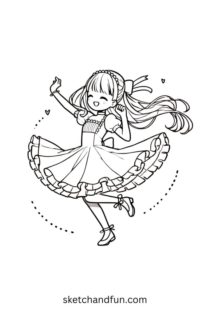 Anime Girl Outline, Dancing Anime Girl Drawing