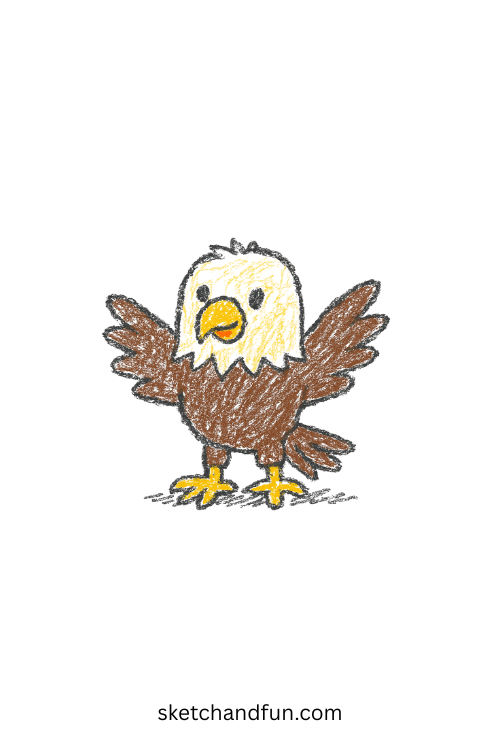 Simple eagle drawing of a proud eagle spreading wings on a cliff, beginner-friendly bird sketch perfect for wildlife art and kids drawing ideas.