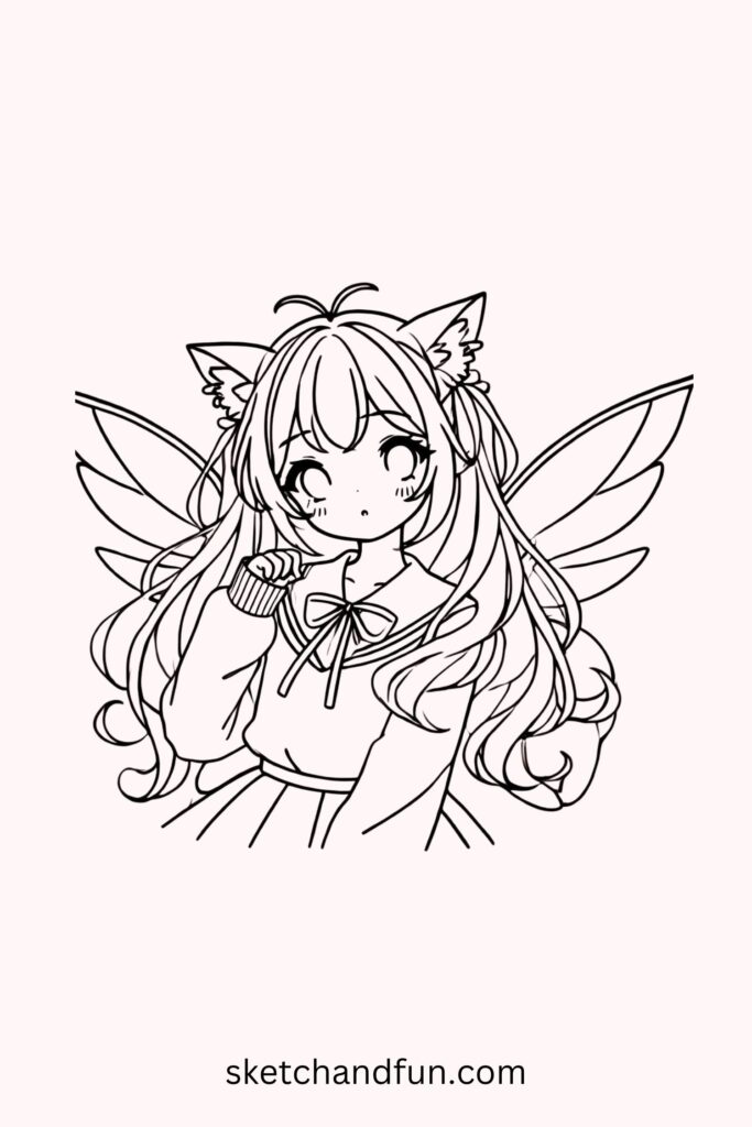 Cute Anime Girl Drawing, Fairy Wings Anime Girl Drawing