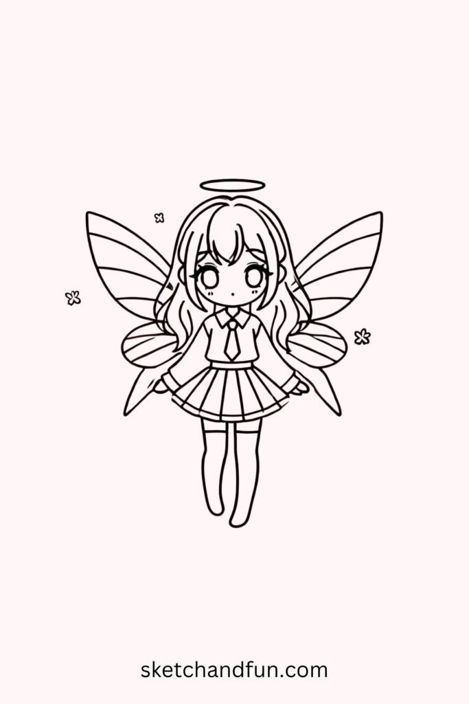 Cute Anime Girl Drawing, Fairy Wings Anime Girl Drawing