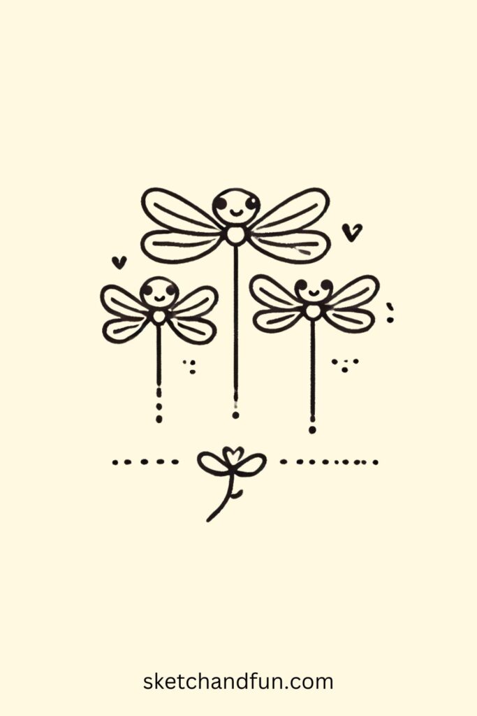 Easy Simple Dragonfly Drawing, Dragonfly Family Drawing
