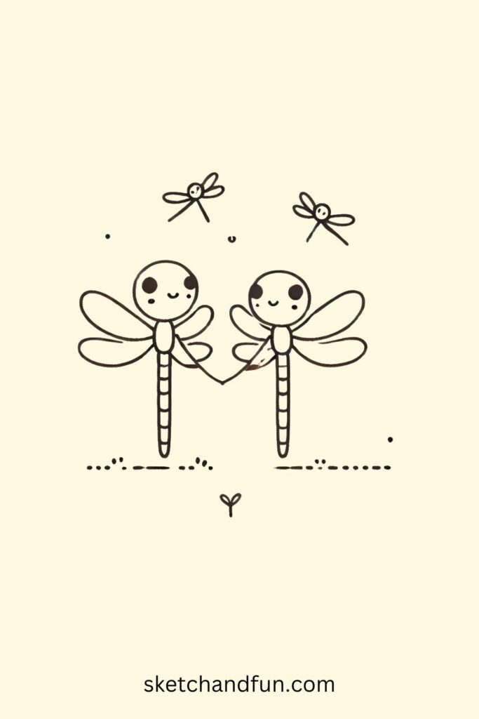Easy Simple Dragonfly Drawing, Dragonfly Family Drawing