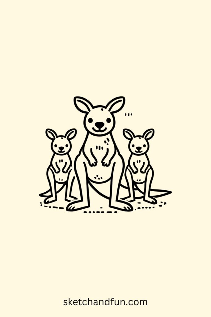 Family of Kangaroos Drawing Easy 