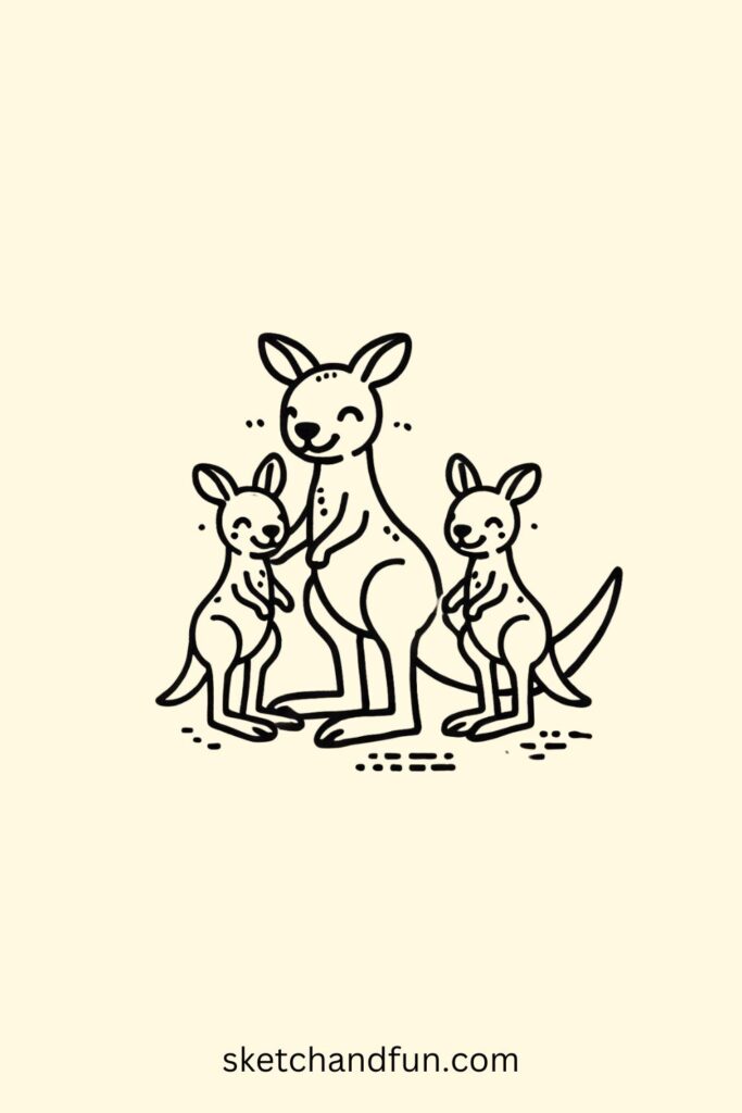 Family of Kangaroos Drawing Easy 