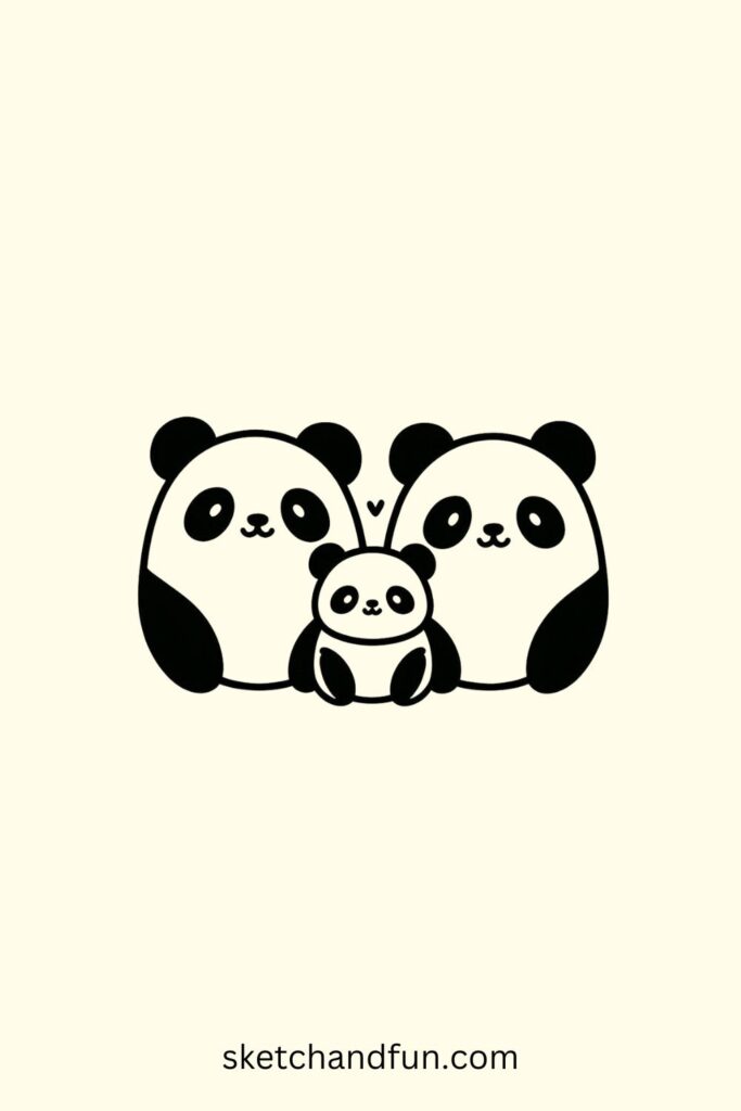 Panda Drawing Idea, Panda Family Drawing