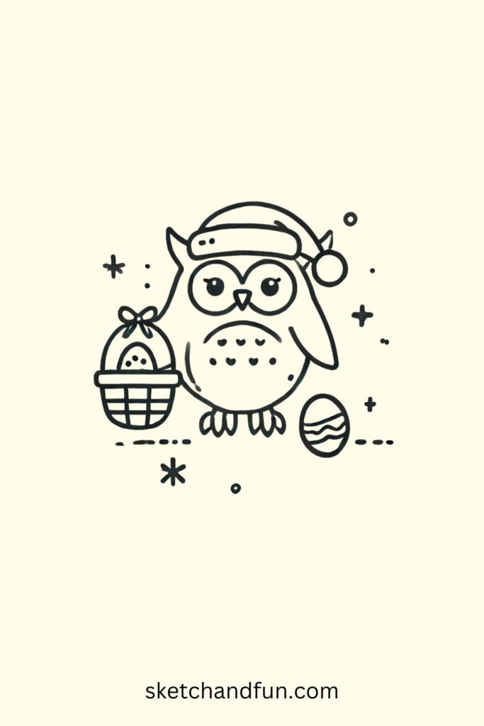 Draw An Owl Easy, Festive Owl Drawing