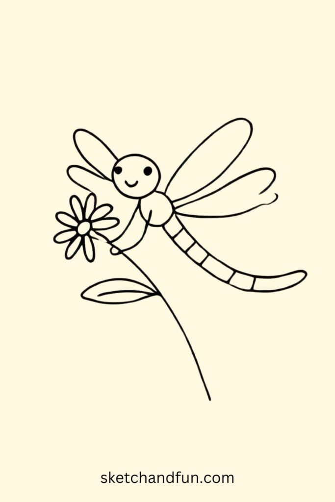 Flower-Holding Dragonfly Drawing