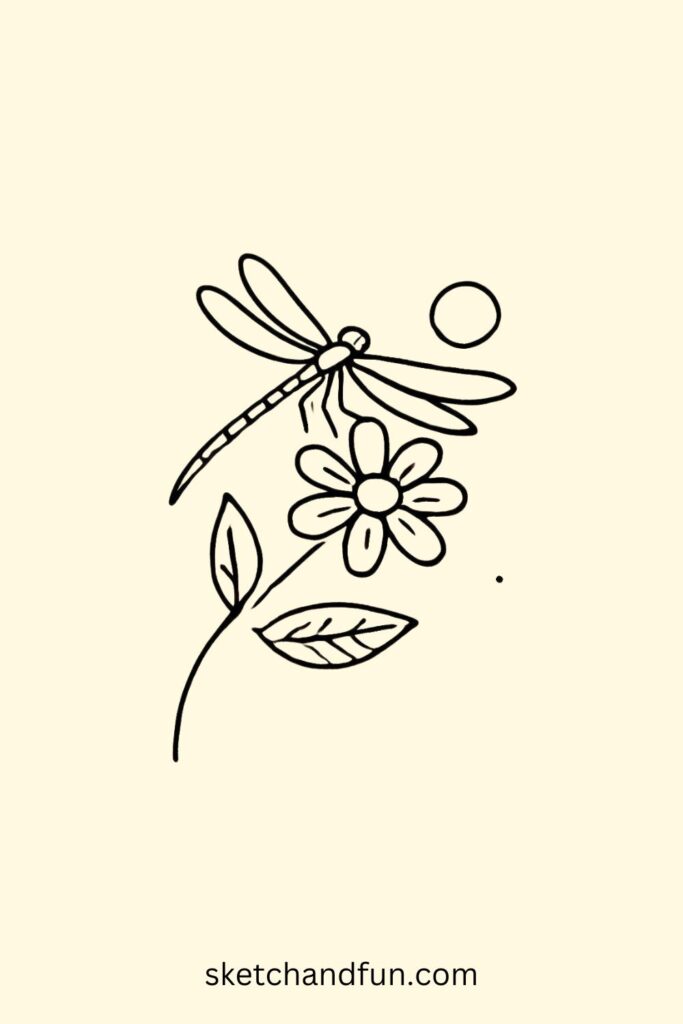 Cute Flower Perched Dragonfly Drawing