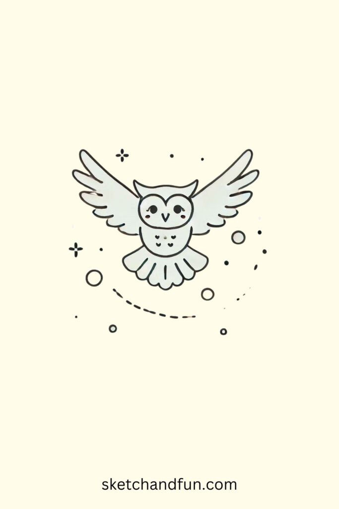 Simple Owl Drawing, Cute Flying Owl Drawing