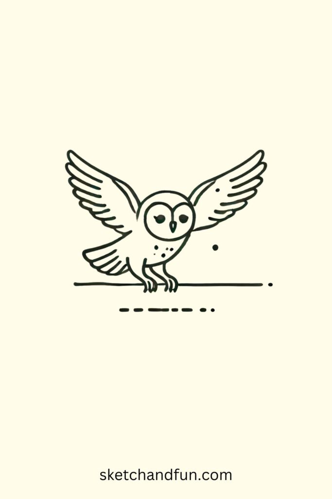 Simple Owl Drawing, Cute Flying Owl Drawing