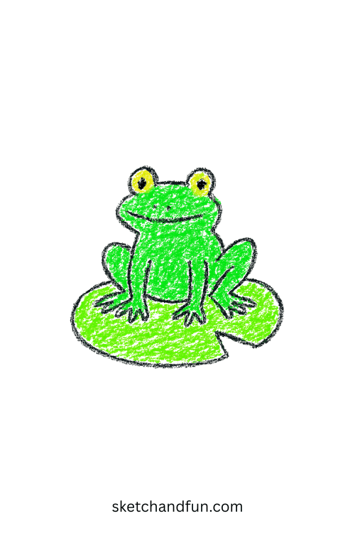 Cute frog drawing easy for beginners, simple animal art of frog on lily pad, fun sketch idea for kids and adults learning animal drawing.