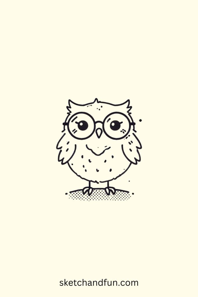 Easy Cute Owl Drawing, Owl with Glasses Drawing