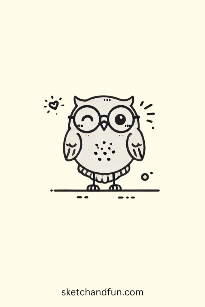 Easy Cute Owl Drawing, Owl with Glasses Drawing