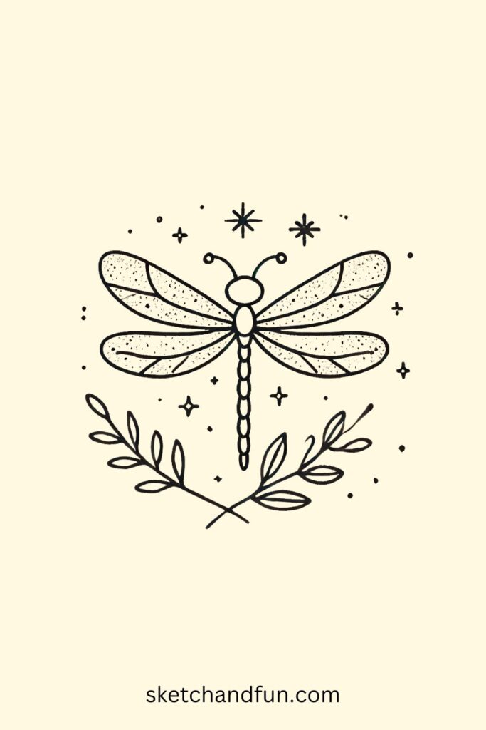 Cute Dragonfly With Glittery Wings Drawing