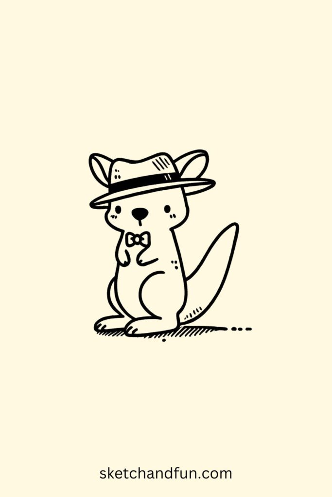 Easy Cute Kangaroo Drawing, Kangaroo Wearing a Hat