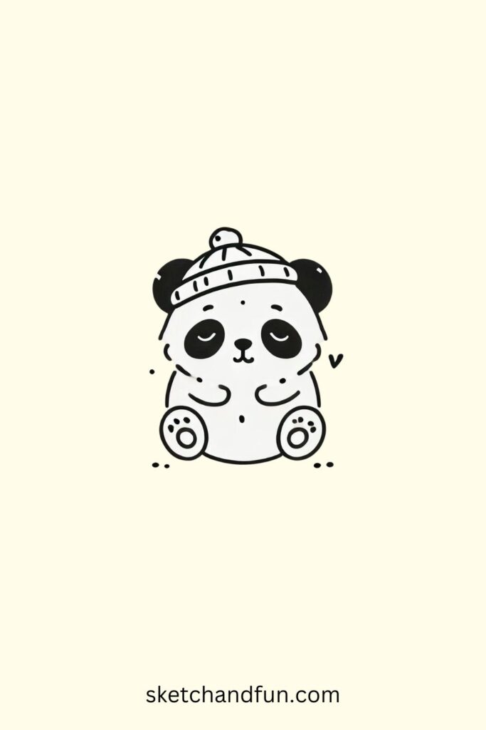 Cute Panda Drawing, Panda with a Hat Drawing