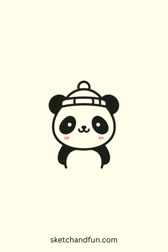 Cute Panda Drawing, Panda with a Hat Drawing