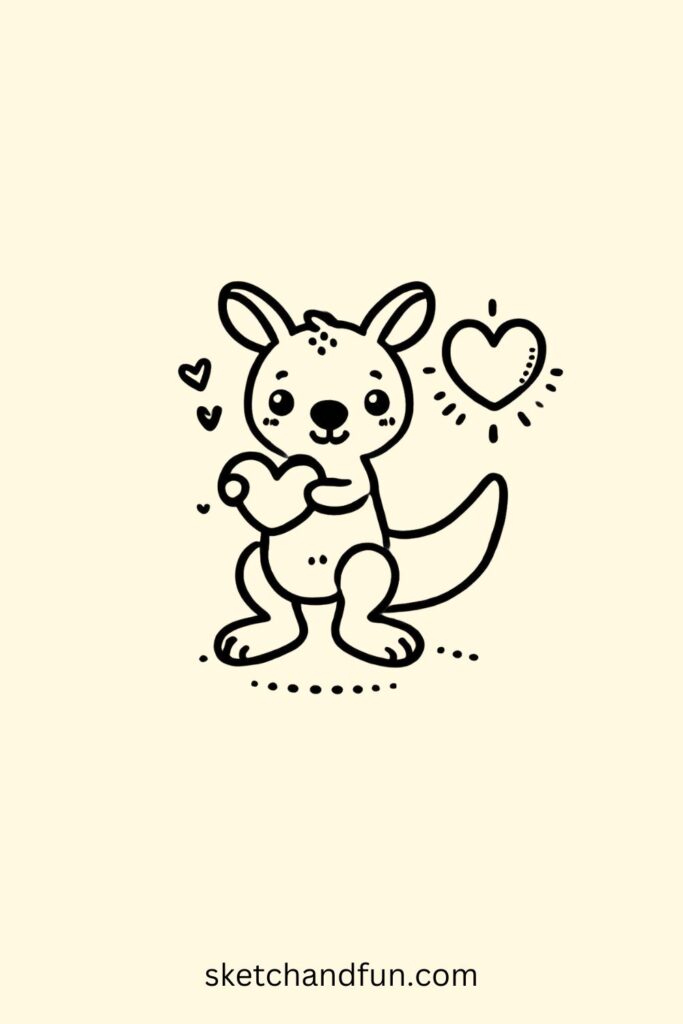 Kangaroo with a Heart Easy Drawing