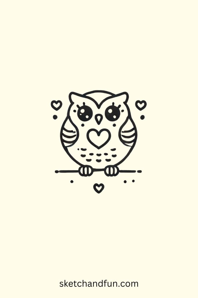 Cute Owl Drawing, Heart-Shaped Owl Drawing