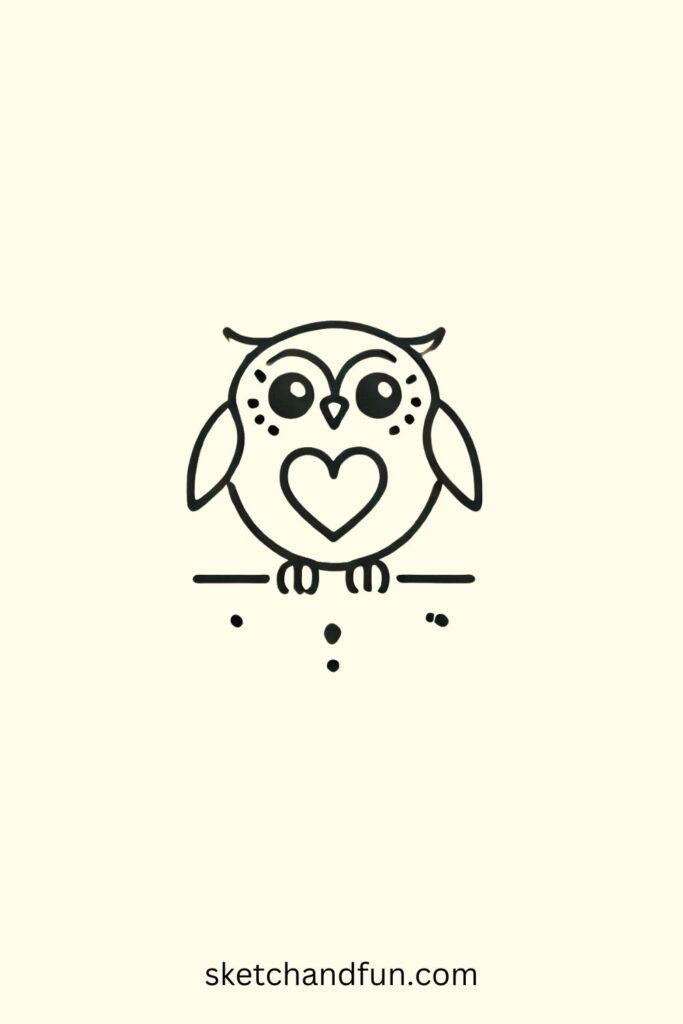 Cute Owl Drawing, Heart-Shaped Owl Drawing